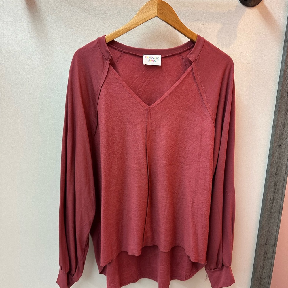 NEW! Fantastic Fawn Rose V-Neck Blouse - Picture 2 of 3